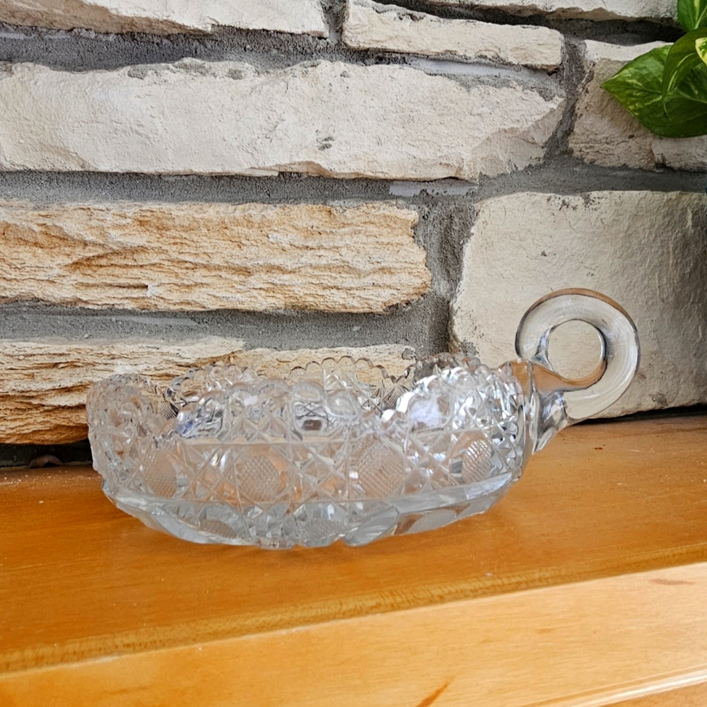 New Martinsville Viking Glass Handled relish dish